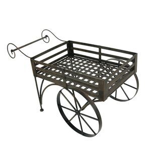 26 Inch Rustic Metal Wagon Cart Plant Stand Flower Holder Patio Art Garden Decor